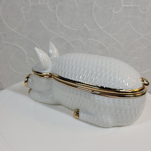 Bone China Porcelain Pig Hinged Trinket Jewelry Box w/ 18k Gold Accent - Picture 16 of 16